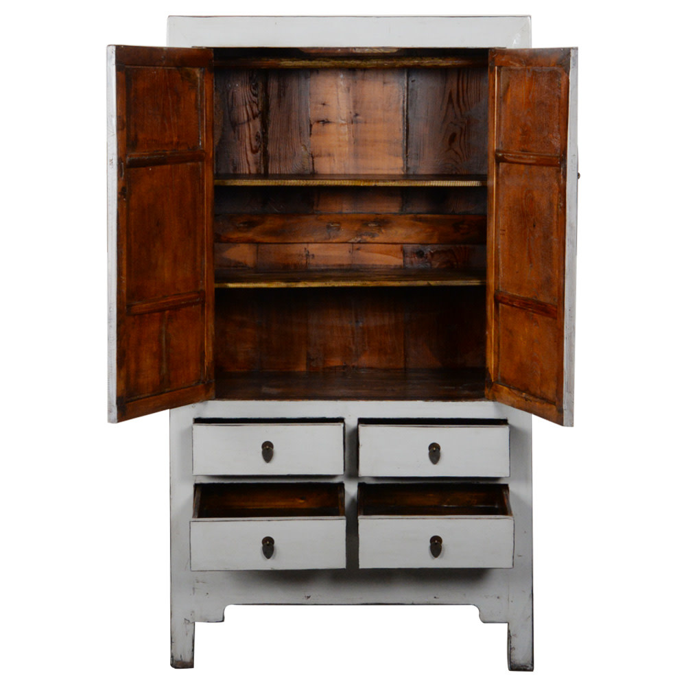 Armoire de Mariage Chinoise Ancienne Blanche Haute Brillance L102xP50x