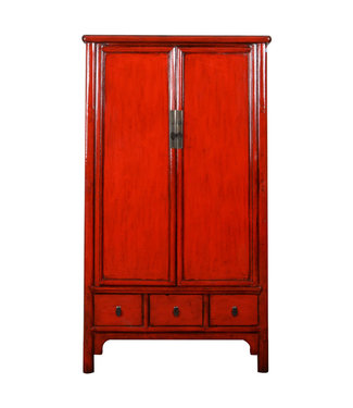 Fine Asianliving Antiker Chinesischer Schrank Rot Hochglanz B103xT49xH194cm