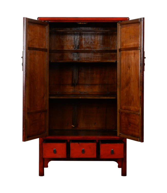 Armoire Chinoise Ancienne Rouge Haute Brillance L103xP49xH194cm