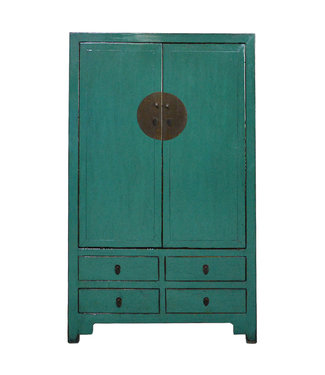 Fine Asianliving Armoire de Mariage Chinoise Ancienne Sarcelle Haute Brillance L113xP59xH191cm