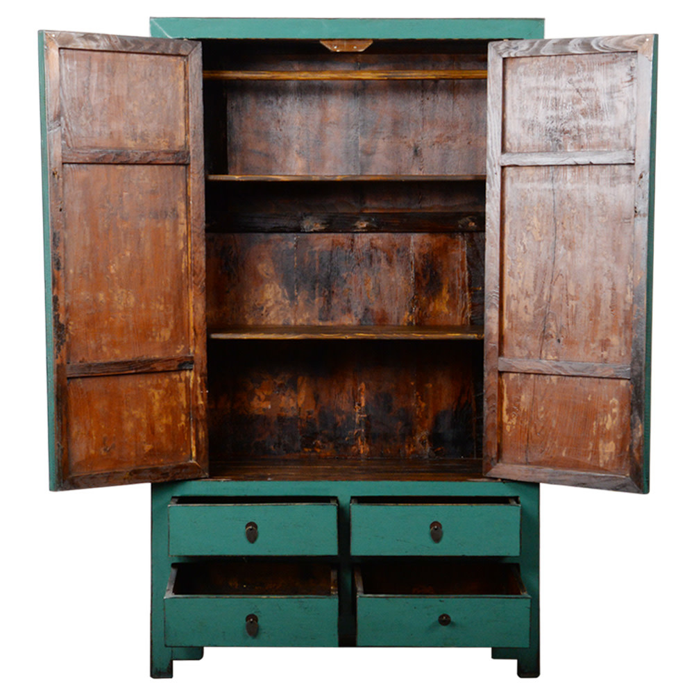 Armoire de Mariage Chinoise Ancienne Sarcelle Haute Brillance L113xP59 Orientique Asianliving