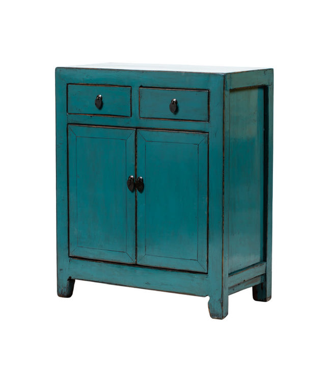 Antiker Chinesischer Schrank Blau Grün Hochglanz B75xT39xH92cm