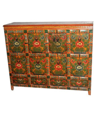 Fine Asianliving Antique Tibetan Cabinet Handpainted W133xD43xH108cm