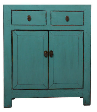 Fine Asianliving Antique Chinese Cabinet Teal High Gloss W77xD38xH90cm