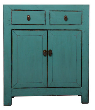 Fine Asianliving Armoire Chinoise Ancienne Turquoise Haute Brillance L77xP38xH90cm