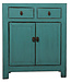 Fine Asianliving Antiker Chinesischer Schrank Blau Grün Hochglanz B77xT38xH90cm