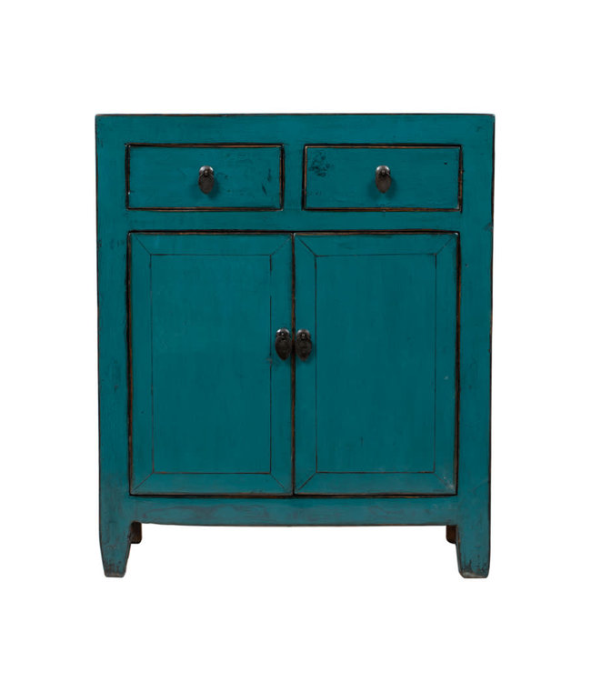 Antiker Chinesischer Schrank Blau Grün Hochglanz B78xT40xH94cm