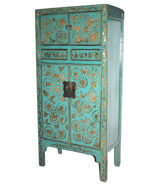 Fine Asianliving Antique Chinese Cabinet Teal Handpainted High Gloss W90xD47xH186cm