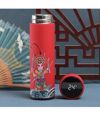 Fine Asianliving Thermosfles Stainless Steel 500ml Smart LED Temperatuur Touch Screen Rood Chinese Opera