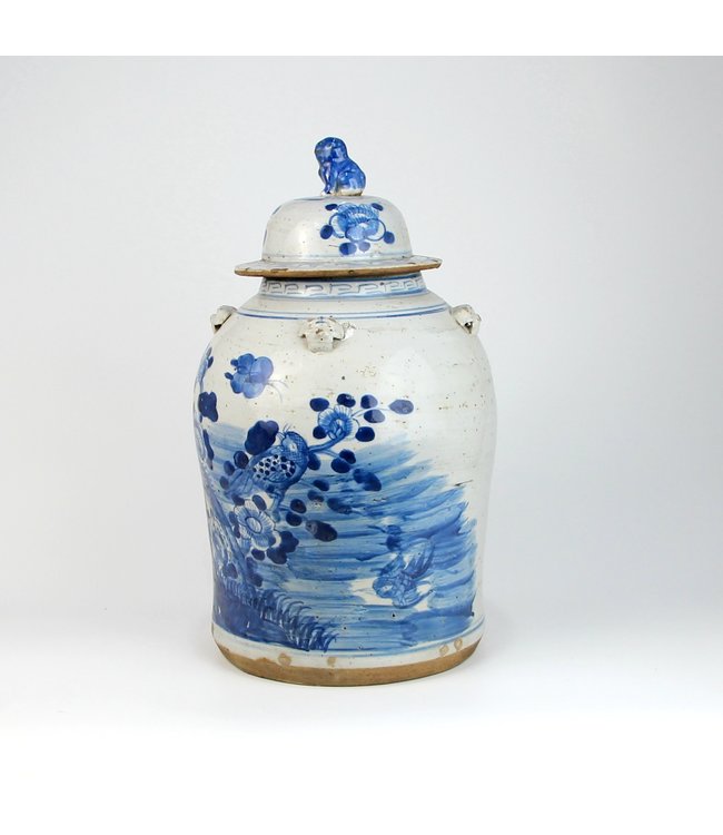 Chinese Gemberpot Blauw Wit Porselein Vogels D26xH46cm