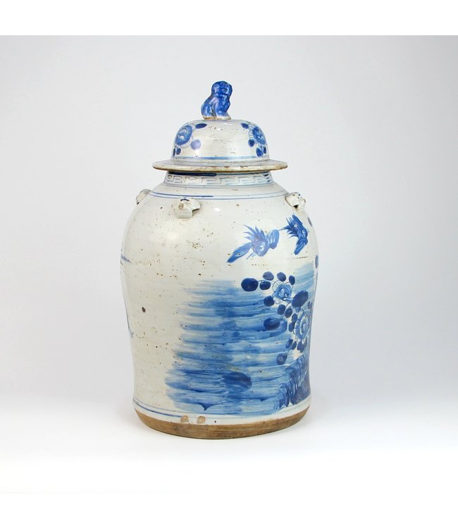 Chinese Gemberpot Blauw Wit Porselein Vogels D26xH46cm