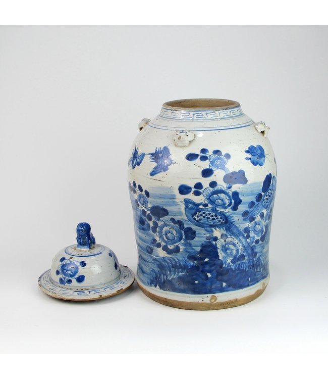 Chinese Gemberpot Blauw Wit Porselein Vogels D26xH46cm