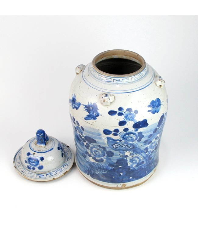 Chinese Gemberpot Blauw Wit Porselein Vogels D26xH46cm
