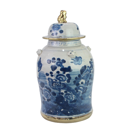 Chinese Ginger Jar Blue White Gilded Porcelain Birds D26xH46cm