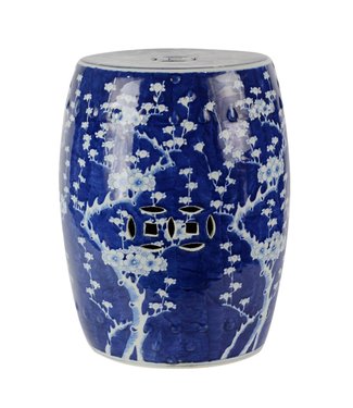 Fine Asianliving Taburete de jardín de cerámica azul con flores pintadas a mano D33xA44cm