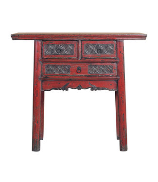 Fine Asianliving Tavolo Consolle Cinese Antico Rosso Scuro Intagliata a Mano L97xD40xH86cm