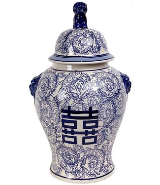 Fine Asianliving Tarro de Jengibre Chino Porcelana Doble Suerte Azul y Blanco D.25 x Alt.46cm