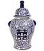 Chinesische Vase mit Deckel Blau Weiß Porzellan Handbemalt Doppeltes Glück D25xH46cm