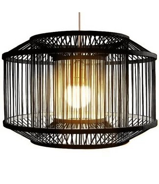 Fine Asianliving Lampe á Suspension en Bambou Noir - Carlson D.50xH35cm