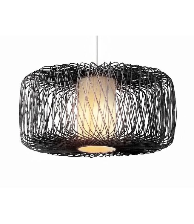 Lampada a Sospensione in Bambù Nera Fatta a Mano - Noah D50xH30cm