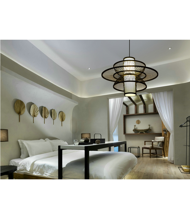 Bambus Hängelampe Pendelleuchte Schwarz Handgefertigt - Nathan D50xH35cm