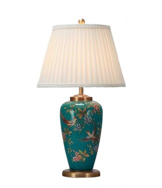 Fine Asianliving Lámpara de Mesa de Porcelana China Verde Azulado Pintada a Mano D39xAl60cm