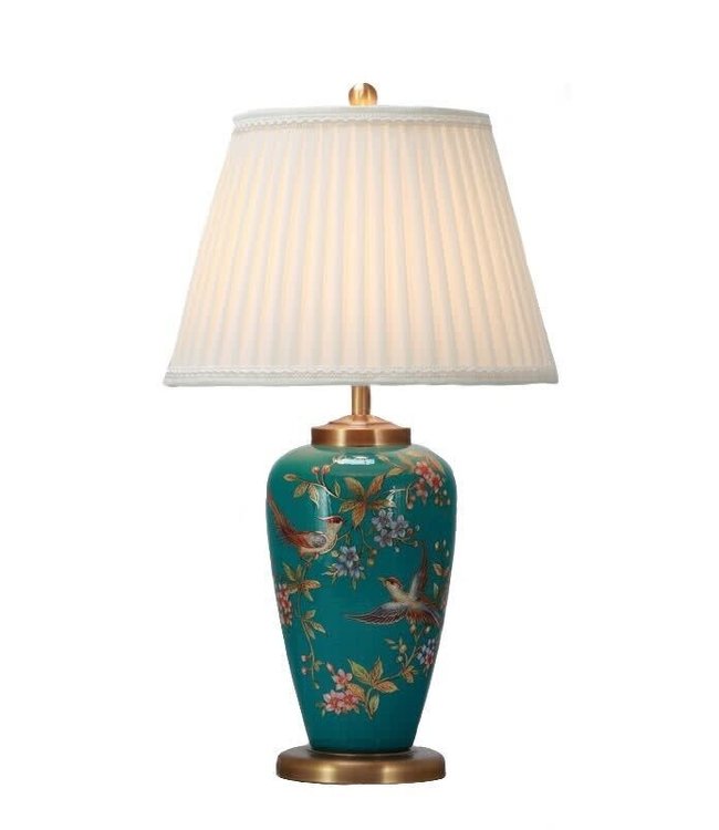 Lámpara de Mesa de Porcelana China Verde Azulado Pintada a Mano D39xAl60cm