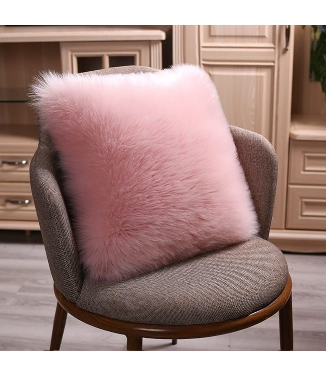 Decoratieve Fluffy Sierkussen 100% echte schapenvacht met vulling 45x45cm