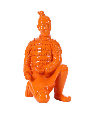 Fine Asianliving Terracotta Warrior Statue Kneeling Archer Orange W17xD15xH32cm