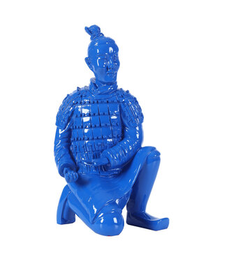 Fine Asianliving Terrakotta Krieger Kniender Bogenschütze Blau B17xT15xH32cm