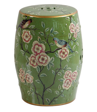 Fine Asianliving PREORDER WEEK 21 Ceramic Garden Stool Green Birds Handmade - Birch D30xH45cm