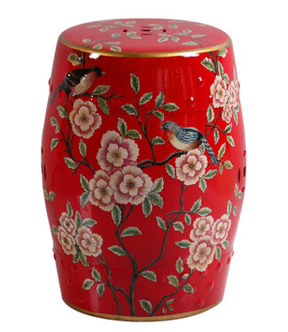 Fine Asianliving PREORDER WEEK 21 Keramik Hocker Rot Blumen Handgefertigt - Aria D30xH45cm