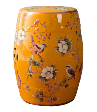 Fine Asianliving PREORDER WEEK 21 Ceramic Garden Stool Yellow Birds Handmade - Avelia D30xH45cm