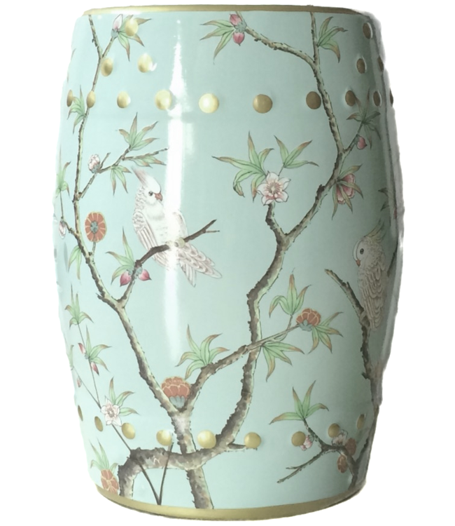 Keramik Hocker Blau Papageien Handgefertigt - Elysia D30xH45cm