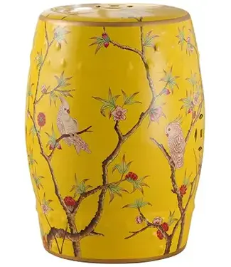 Fine Asianliving PREORDER WEEK 21 Ceramic Garden Stool Yellow Parrots Handmade - Elena D30xH45cm