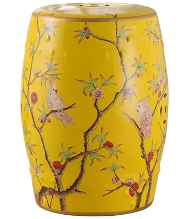 Keramik Hocker Gelb Papageien Handgefertigt - Elena D30xH45cm