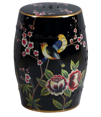 Fine Asianliving PREORDER WEEK 21 Sgabello in Ceramica Nero Uccelli Fatto a Mano - Orion D30xH45cm