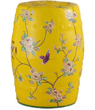 Fine Asianliving PREORDER WEEK 21 Keramik Hocker Gelb Blumen Handgefertigt - Emelyn D30xH45cm