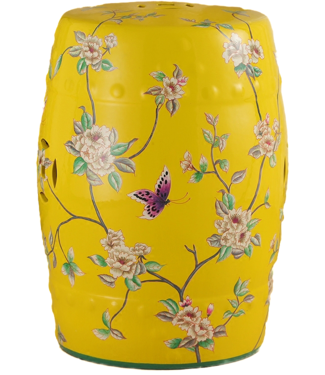 Fine Asianliving Sgabello in Ceramica Giallo Fiori Fatto a Mano - Emelyn D30xH45cm