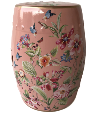 Fine Asianliving PREORDER WEEK 21 Keramik Hocker Rosa Blumen Handgefertigt - Fiora D30xH45cm