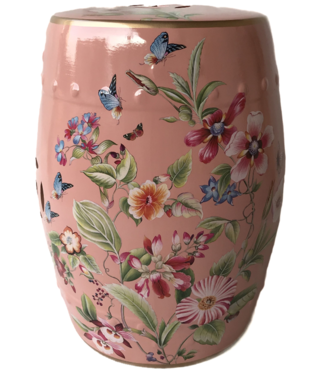 Fine Asianliving PREORDER WEEK 21 Keramische Kruk Roze Bloemen Handgemaakt - Fiora D30xH45cm