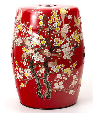Fine Asianliving PREORDER WEEK 21 Keramik Hocker Rot Blüten Handgefertigt - Ayumi D30xH45cm