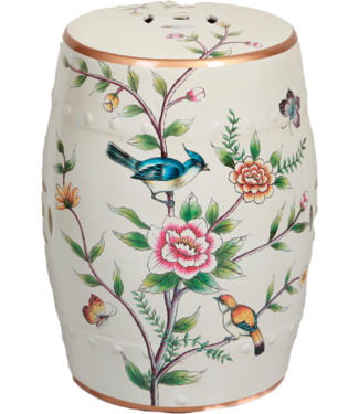 Fine Asianliving PREORDER WEEK 21 Ceramic Garden Stool White Birds Handmade - Olenna D30xH45cm