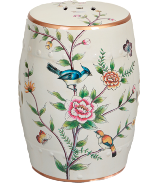 Fine Asianliving PREORDER WEEK 21 Sgabello in Ceramica Bianco Uccelli Fatto a Mano - Olenna D30xH45cm