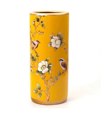 Fine Asianliving PREORDER WEEK 21 Ceramic Umbrella Stand Vase Yellow Birds Handmade - Wynoa D20xH45cm