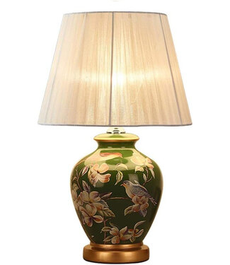 Fine Asianliving PREORDER WEEK 21 Chinesische Tischlampe Porzellan Grün Blumen Handgefertigt - Elivea D30xH50cm