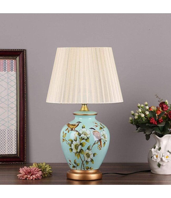 Lampada da Tavolo Cinese Blu Magnolia Fatto a Mano - Parisa D30xH48cm