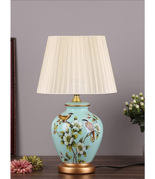 Lampada da Tavolo Cinese Blu Magnolia Fatto a Mano - Parisa D30xH48cm