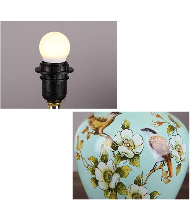 Lampada da Tavolo Cinese Blu Magnolia Fatto a Mano - Parisa D30xH48cm