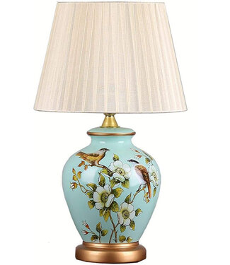 Fine Asianliving Lámpara de Mesa de Porcelana Azul Magnolia Hecho a Mano - Parisa D30xH48cm